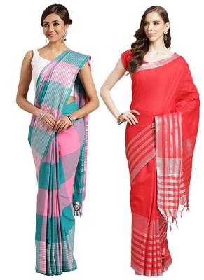 Multicolor woven blended cotton saree with blouse 1
