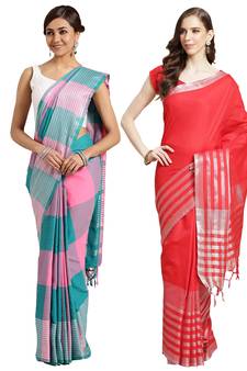Multicolor woven blended cotton saree with blouse