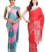 Multicolor woven blended cotton saree with blouse