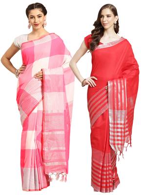 Multicolor woven blended cotton saree with blouse 1