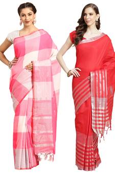 Multicolor woven blended cotton saree with blouse