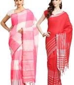 Multicolor woven blended cotton saree with blouse