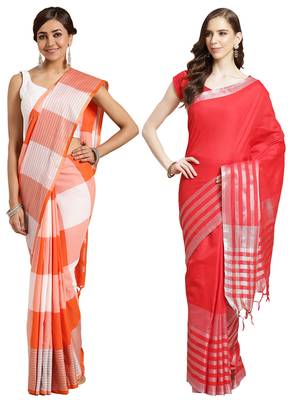 Multicolor woven blended cotton saree with blouse 1