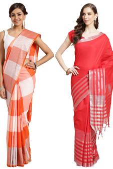 Multicolor woven blended cotton saree with blouse