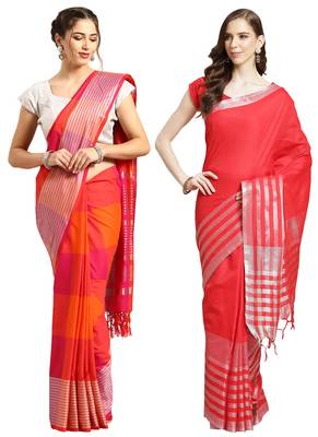 Multicolor woven blended cotton saree with blouse 1