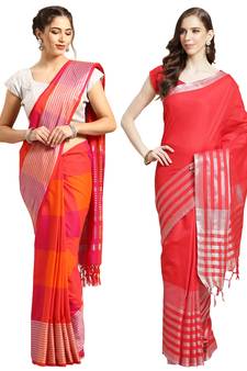 Multicolor woven blended cotton saree with blouse