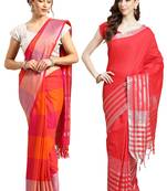 Multicolor woven blended cotton saree with blouse