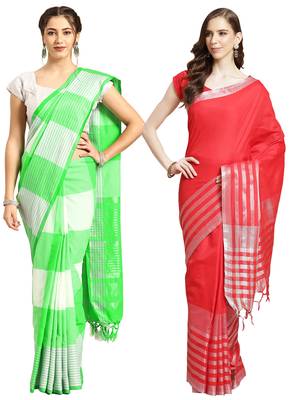 Multicolor woven blended cotton saree with blouse 1