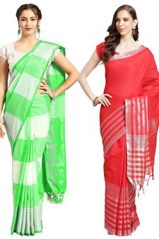 Multicolor woven blended cotton saree with blouse