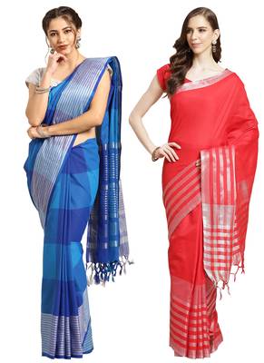 Multicolor woven blended cotton saree with blouse 1