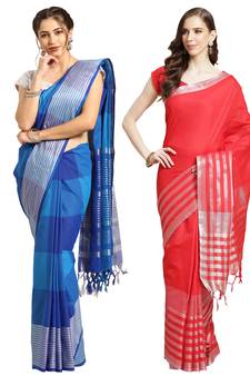 Multicolor woven blended cotton saree with blouse