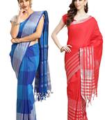 Multicolor woven blended cotton saree with blouse