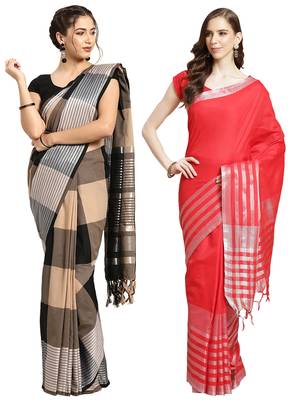 Multicolor woven blended cotton saree with blouse 1