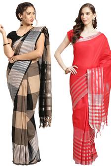 Multicolor woven blended cotton saree with blouse