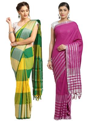 Multicolor woven blended cotton saree with blouse 1