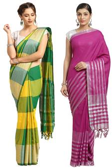 Multicolor woven blended cotton saree with blouse