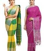 Multicolor woven blended cotton saree with blouse