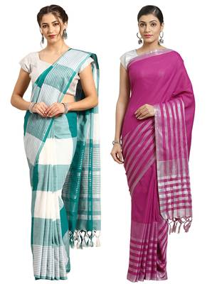 Multicolor woven blended cotton saree with blouse 1