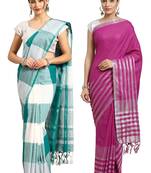 Multicolor woven blended cotton saree with blouse