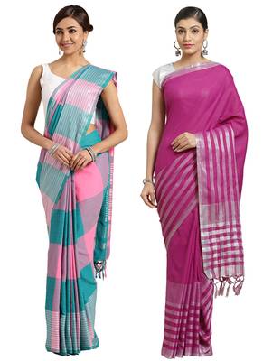 Multicolor woven blended cotton saree with blouse 1