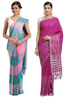 Multicolor woven blended cotton saree with blouse