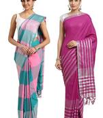 Multicolor woven blended cotton saree with blouse