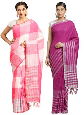 Multicolor woven blended cotton saree with blouse 1