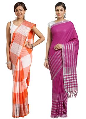 Multicolor woven blended cotton saree with blouse 1