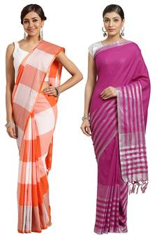 Multicolor woven blended cotton saree with blouse