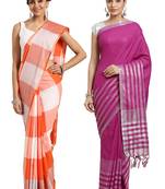 Multicolor woven blended cotton saree with blouse