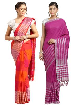 Multicolor woven blended cotton saree with blouse 1