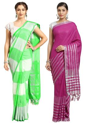 Multicolor woven blended cotton saree with blouse 1
