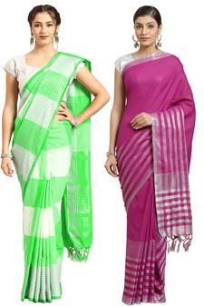 Multicolor woven blended cotton saree with blouse