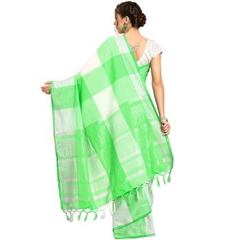 Multicolor woven blended cotton saree with blouse 3