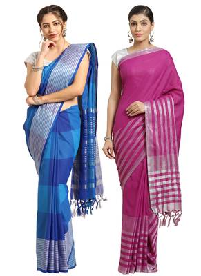 Multicolor woven blended cotton saree with blouse 1