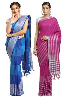 Multicolor woven blended cotton saree with blouse