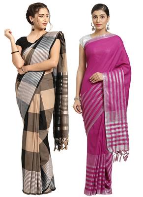 Multicolor woven blended cotton saree with blouse 1