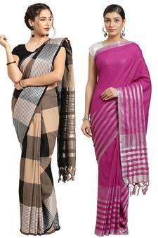 Multicolor woven blended cotton saree with blouse