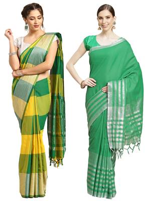 Multicolor woven blended cotton saree with blouse 1