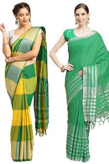 Multicolor woven blended cotton saree with blouse