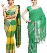 Multicolor woven blended cotton saree with blouse