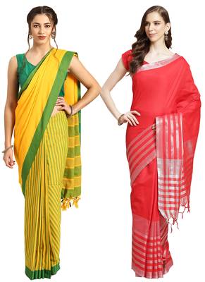 Multicolor woven blended cotton saree with blouse 1