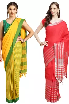 Multicolor woven blended cotton saree with blouse