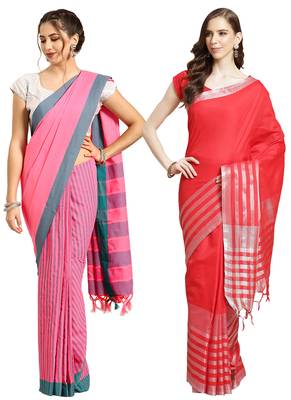 Multicolor woven blended cotton saree with blouse 1