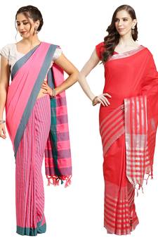 Multicolor woven blended cotton saree with blouse