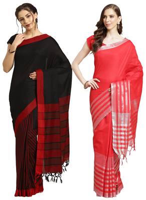 Multicolor woven blended cotton saree with blouse 1
