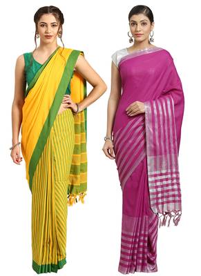 Multicolor woven blended cotton saree with blouse 1