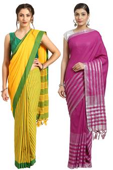 Multicolor woven blended cotton saree with blouse