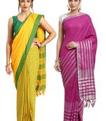 Multicolor woven blended cotton saree with blouse
