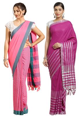 Multicolor woven blended cotton saree with blouse 1